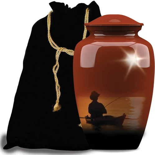Forever URNS - Urna funeraria de cremación para adultos con tema clásico de hombre de pesca para cenizas humanas de mujeres y hombres, 320 pulgadas