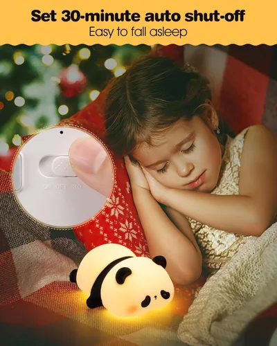 Miniatura 4 de Recolte - Bonita luz nocturna de panda con lazo de regalo, lámpara LED de silicona blanda para animales, luz regulable de 3 niveles para niños