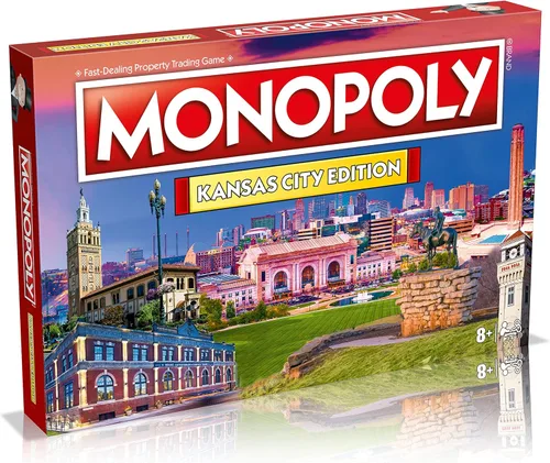 Monopoly Juego de mesa Kansas City Edition: 2-6 jugadores Juegos de mesa familiares para niños y adultos, juegos de mesa para niños de 8 años en