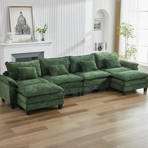Miniatura 30 de Sofá modular seccional, sofá de nube con otomana, asiento profundo de felpilla en forma de L para sala de estar y apartamento