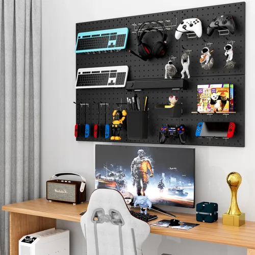 Miniatura 7 de Kit de tablero de clavijas, incluye tablero de clavijas y accesorios, con ganchos y contenedores, organizador de pared para oficina, exhibición