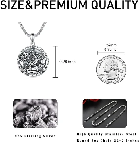 Miniatura 79 de CEKAMA - Collar de plata de ley 925 con dije de amuleto para hombres y mujeres, con cadena de 0.098 in, 22 pulgadas + 2 pulgadas