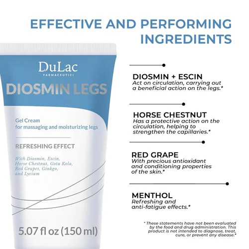 Miniatura 4 de Dulàc - Diosmin Legs 5.07 fl oz - Tratamiento de venas varicosas para piernas, crema de gel para circulación y arañas vasculares, efecto refrescante