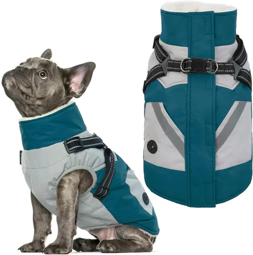 Miniatura 8 de IECOii Chaqueta para perro con arnés de invierno integrado, color negro, XXXL, abrigo de perro con cremallera, ropa de invierno para perros grandes