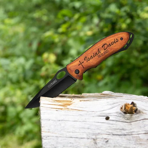Miniatura 4 de Lara Laser Works Cuchillo de bolsillo personalizado para hombres, cuchillo grabado personalizado con nombre, regalo de padrino, día del padre