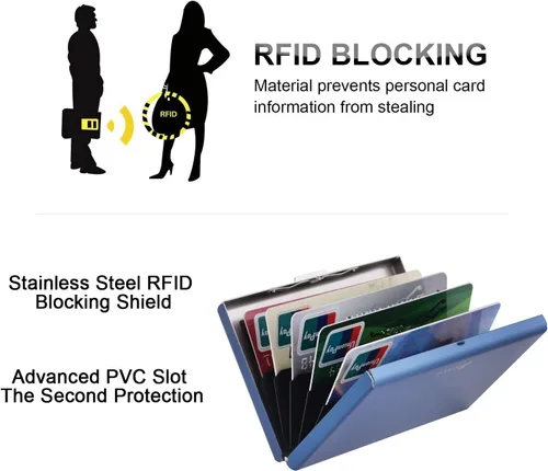 Miniatura 51 de BONSYL® Soporte para tarjetas de crédito, cartera delgada de metal con bloqueo RFID, con 6 ranuras para tarjetas, para mujeres y hombres.