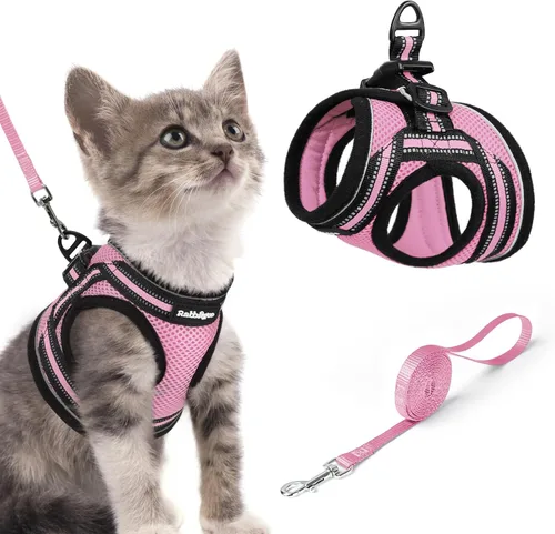 Miniatura 55 de rabbitgoo Juego de arnés y correa para gatos para caminar a prueba de escape, chaleco suave ajustable para gatitos con tira reflectante para gatos