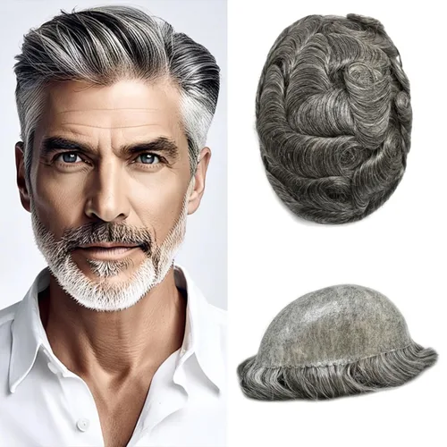 Miniatura 15 de Mens Toupee Hair System para hombres Piezas de pelo Sistema de reemplazo Poly Skin Toupee para hombres Protesis Capilar Para Hombre 6X8#1 Jet Black