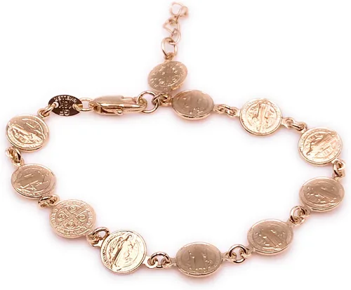 Miniatura 5 de Art & Designs by AA Pulsera religiosa de bendición de San Benito con dijes de metal dorado, Metal