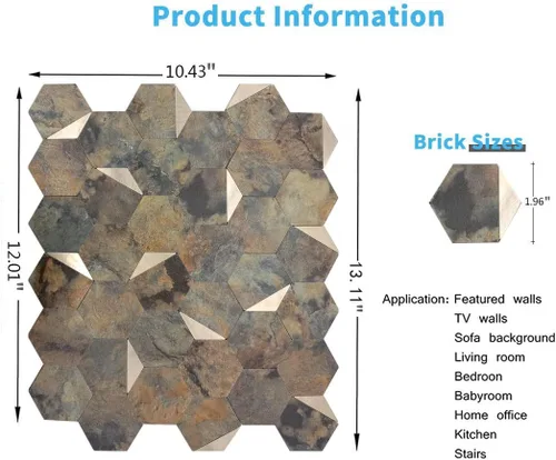 Miniatura 2 de Azulejo de pared de PVC autoadhesivo de 5 hojas para cocina, baño, adhesivo de aluminio hexagonal autoadhesivo de 12 x 10.4 x 0.15 pulgadas