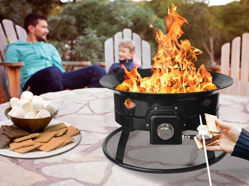 Miniatura 13 de Flame King Fogata de propano sin humo, cuenco de fuego portátil de 19 pulgadas, 58 K BTU con autoencendedor, cubierta y correas de transporte
