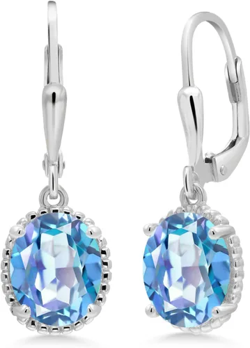 Miniatura 123 de Gem Stone King Aretes colgantes de gota para mujer, plata de ley 925, piedra natal ovalada de 0.354 x 0.276 in, joyería fina, regalos para ella