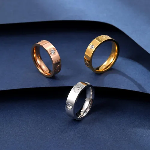 Miniatura 6 de 3PCS Love Friendship Rings for Women Girl 18K Gold Silver Rose Plated Cubic Zirconia Titanium Steel Promise Ring Wedding Band Jewelry Birthday Gifts