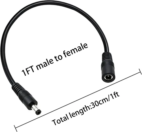 Miniatura 4 de Cable de extensión macho a hembra de 1 pie DC5.0.197 x 0.098 in, 19 V 24 V, cable de extensión macho a hembra, conector DC5525 de alimentación