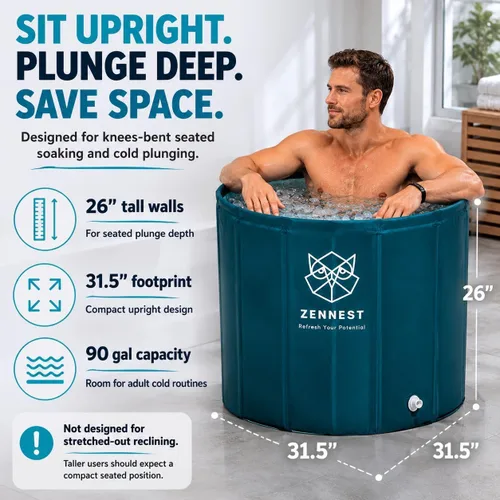 Miniatura 3 de Bañera portátil plegable para adultos – Inmersión caliente y fría 2 en 1, Bañera plegable para adultos de gran capacidad de 105 galones, Tina