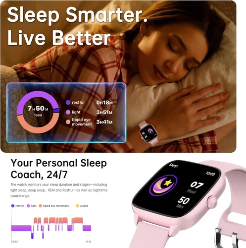 Miniatura 4 de JYUAJOI Reloj Inteligente de Salud y Fitness (Responder/Realizar Llamadas), Reloj Inteligente con Monitor de Frecuencia Cardíaca 24/7, Rastreador
