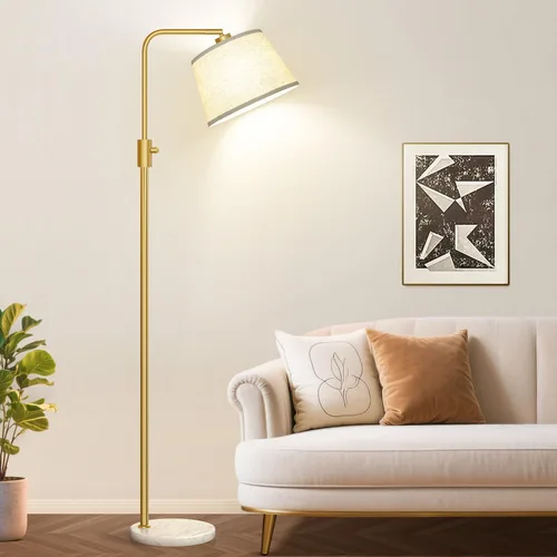Miniatura 8 de Nintiue Lámpara de pie dorada regulable, bombilla LED Edison de 1000 lm incluida, lámparas de pie de arco para sala de estar con base de mármol