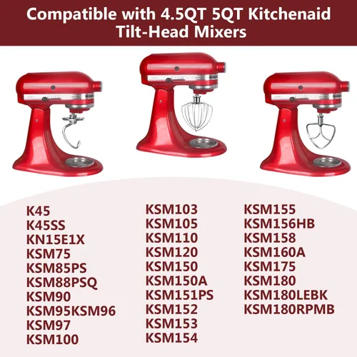 Miniatura 5 de Accesorios de Acero Inoxidable 3 Piezas para Batidora de Pie KitchenAid de Cabeza Inclinable de 4.5-5QT y Tazón de Mezcla, Batidor de Alambre K45WW