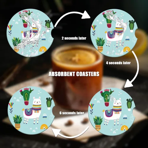 Miniatura 6 de Posavasos de automóvil – Posavasos de cerámica absorbente de plantas de alpaca, 2 unidades, posavasos para portavasos de automóvil, accesorios