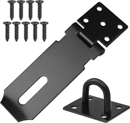 Cerradura de candado de 4 pulgadas para puerta de acero inoxidable, cierre de candado, cerrojo negro, cerrojo de puerta con tornillo de fijación