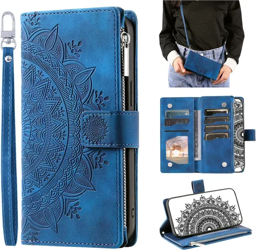 Funda tipo cartera cruzada para iPhone 11 Pro, funda de cuero con correa de cordón, soporte para tarjetas con cremallera, funda con tapa para iPhone
