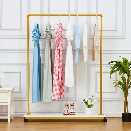 Miniatura 7 de Towallmark Perchero de ropa resistente de 63 pulgadas con ruedas y estante inferior para colgar ropa, perchero de metal para abrigos, camisas