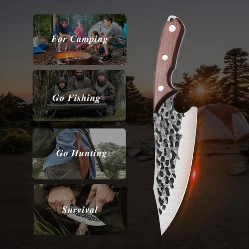 Miniatura 6 de Huusk Cuchillo vikingo con vaina, cuchillo forjado a mano para cortar carne, cuchillos de chef japoneses para cocina, campamento al aire libre