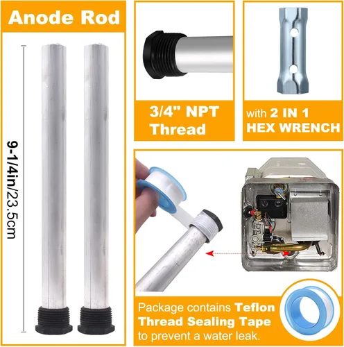 Miniatura 3 de Paquete de 5 varillas de ánodo para calentador de agua RV y enjuague de tanque de agua para autocaravana, 9.25 pulgadas de largo x 3/4 pulgadas