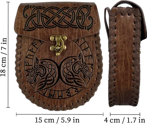 Miniatura 6 de HiiFeuer Cinturón nórdico en relieve, bolsillo lateral de piel sintética medieval retro, bolso de cintura portátil vintage para LARP Ren Faire