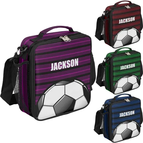 Miniatura 21 de Bolsa de almuerzo personalizada para niñas, niños, adolescentes, hombres y mujeres, regalo personalizado, bolsa de almuerzo, pelota de fútbol, azul