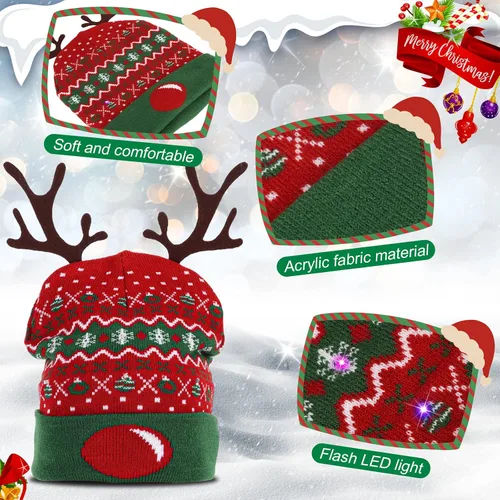Miniatura 3 de HuiJuKeJi 2 Pieces Christmas Knitted Light Up Hat Santa Hat with Colorful LED Unisex Winter Beanie Sweater Cap