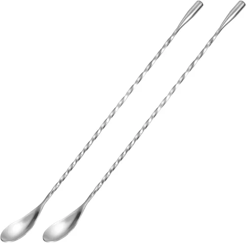 Miniatura 10 de uxcell Cuchara de bar para mezclar cócteles, 2 cucharas de acero inoxidable de mango largo de 12 pulgadas, cucharas de mezcla de bebidas con mango