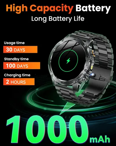 Miniatura 2 de Relojes inteligentes militares para hombres (respuesta/llamadas de marcación), reloj inteligente con batería de 1000 mAh, rastreador de fitness