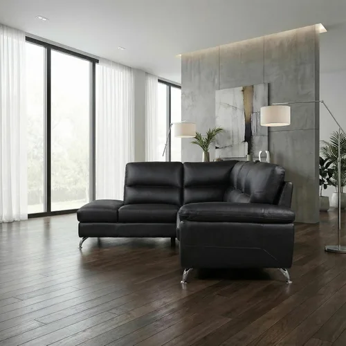 Miniatura 5 de Cortesi Home Sofá modular Boston contemporáneo de cuero genuino con diván izquierdo, negro 80 x 98 pulgadas