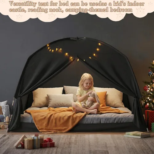 Miniatura 4 de Tiendas de cama para niños y adultos, portátil, 100% transpirable y 93% opaca, tienda de campaña de ensueño para niños pequeños, 3 puertas, gran