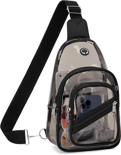 Bolsa transparente para eventos en estadios, mochila transparente para mujer, impermeable, de PVC, cangurera cruzada para conciertos Semi negro