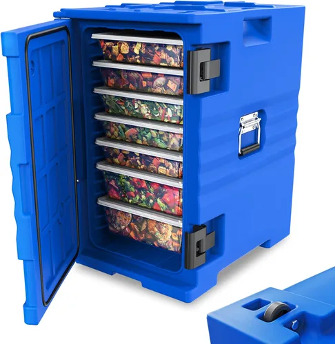 Miniatura 11 de ROVSUN Calentador de alimentos de 82 cuartos de galón, calentadores de alimentos para catering, con 4 bandejas de tamaño completo NSF, ruedas dobles