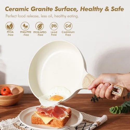 Miniatura 2 de SENSARTE Juego de utensilios de cocina de cerámica, juego de ollas y sartenes antiadherentes, utensilios de cocina de inducción de 14 piezas,