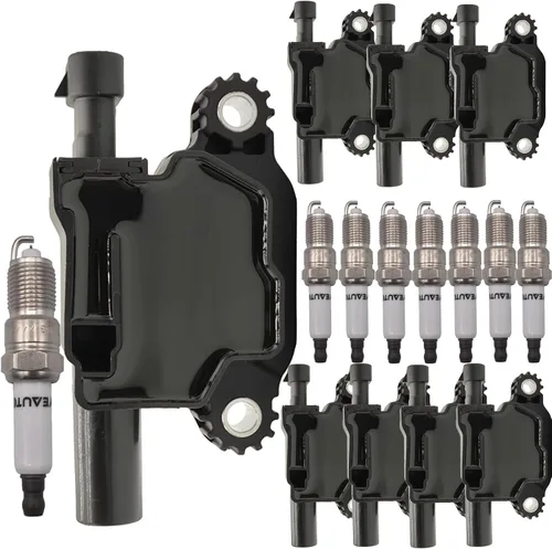 Paquete de Bobina de Encendido UF413 8125706160 y Juego de Bujías de Iridio de 8 Unidades Compatible con Chevrolet 2005-2019 & GMC 2005-2018 &