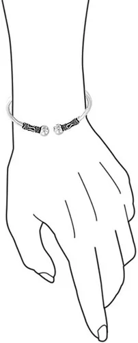 Miniatura 5 de Boho Balinese Bali Style Flower Ball Tips Bypass Stacking Black Rose Bangle Cuff Bracelet For Women Teen Oxidized .925 Sterling Silver