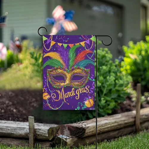 Miniatura 6 de Kcldeci Bandera de bienvenida con máscara de Mardi Gras de 45.7 x 61 cm, bandera de carnaval de flor de Lis para patio, grande, vertical, de doble