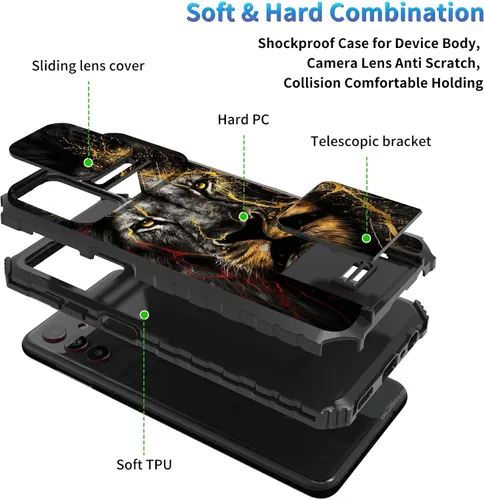 Miniatura 214 de Funda para Samsung Galaxy S22 Ultra 5G, Galaxy S22 Ultra con cubierta de cámara deslizante, funda resistente de doble capa con función atril Black