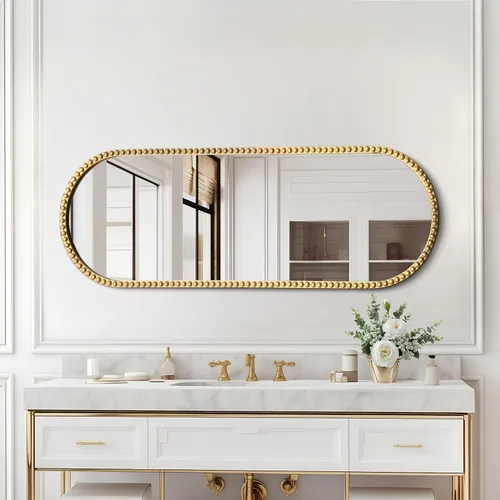 Miniatura 3 de Espejo de cuerpo entero ovalado dorado antiguo, espejo de pared de cuerpo completo, espejos barrocos con cuentas de metal dorado, espejo decorativo