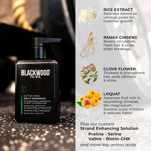 Miniatura 4 de BLACKWOOD FOR MEN Active Man Daily Shampoo - Champú espesante y aclarante para cabello o cuero cabelludo normal a graso - Combate la pérdida