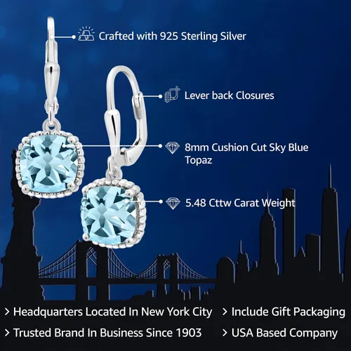 Miniatura 28 de Gem Stone King Aretes colgantes de plata de ley 925 de 0.315 pulgadas para mujer