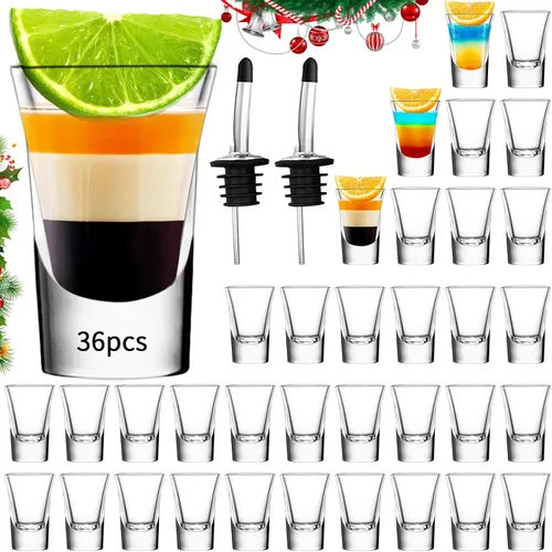 Miniatura 8 de SuproBarware Juego de 36 vasos de chupito de vidrio con base pesada de 1.2 onzas a granel, mini tazas de vino para vodka, whisky, licores, tequila