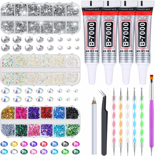 shynek B7000 - Pegamento de joyería con diamantes de imitación para manualidades, 6300 diamantes de imitación con gemas adhesivas para zapatos, tela