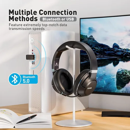 Miniatura 5 de H300 Auriculares inalámbricos Bluetooth con micrófono, auriculares sobre la oreja con dongle USB y función de silenciar, micrófono retráctil