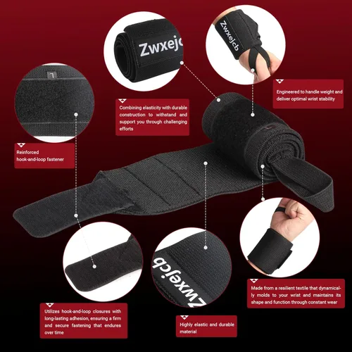 Miniatura 3 de Muñequeras de levantamiento de pesas, soporte resistente para gimnasio, prensa de banco y flexiones, correas de muñeca de poliéster y nailon de alta