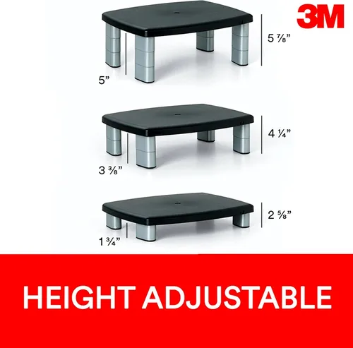 Miniatura 4 de Soporte ajustable para monitor 3M, altura ajustable de 1 pulgada a 5 7/8 pulgadas, sostiene 80 libras, 11 pulgadas de espacio entre columnas